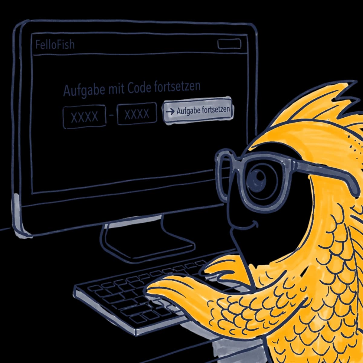 Fello gibt den Fortsetzungscode auf der FelloFish-Seite ein.